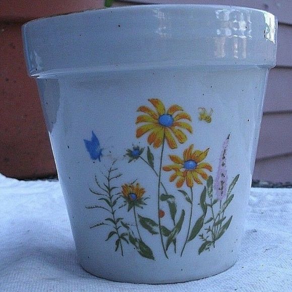 vintage Other - vintage Flower & Butterfly Stoneware Flower Pot